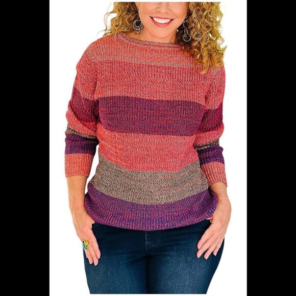 Belle by Kim Gravel Tops - Belle Boho by Kim Gravel Rainbow Shaker Stitch Sweater Pink - Regular
